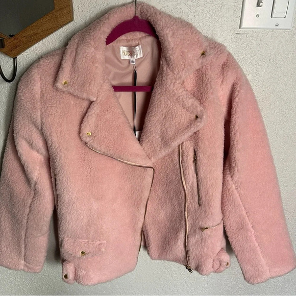 Beach Riot NWT Sherpa Moto Jacket Pink - Picture 2 of 10